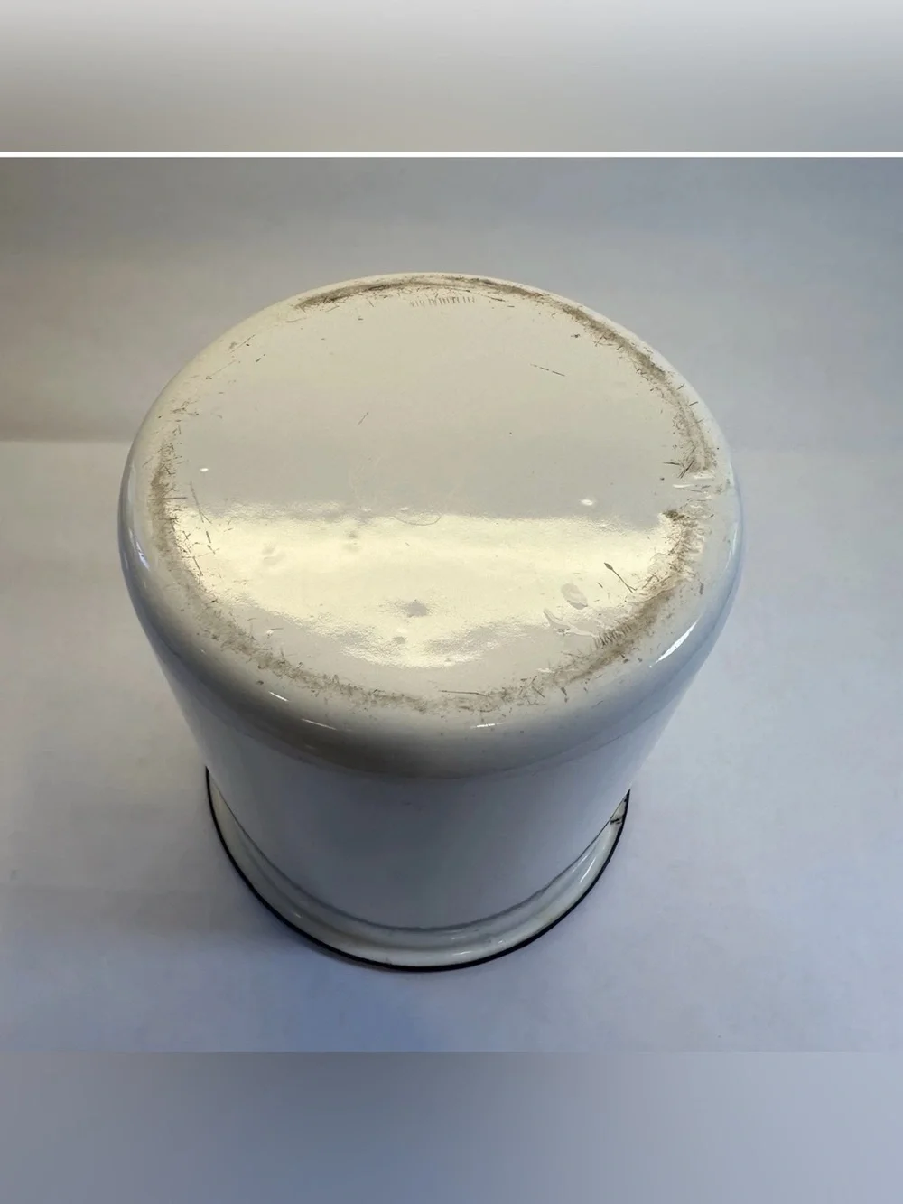Vintage White Enamel Utensil Holder Crock Black Rim French Country Cottage 6